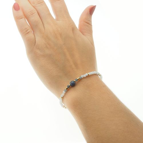 Bransoletka - cięty Chalcedon, Szafir i srebro złocone na Arena.pl