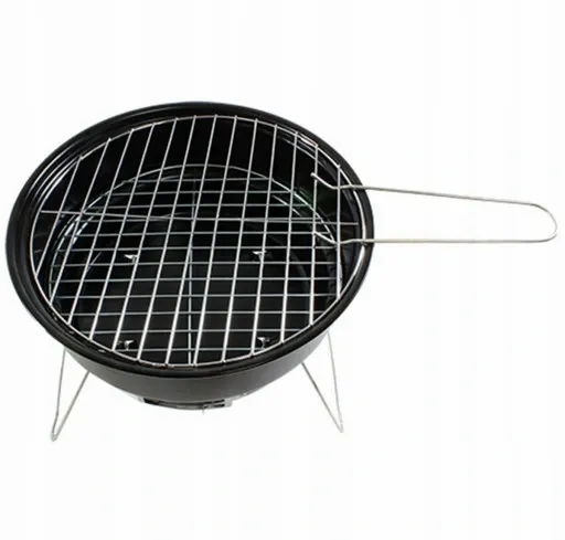 GRILL TURYSTYCZNY SKŁADANY PRZENOŚNY OKRĄGŁY Z UCHWYTEM CZARNY 26CM AG225B zdjęcie 3
