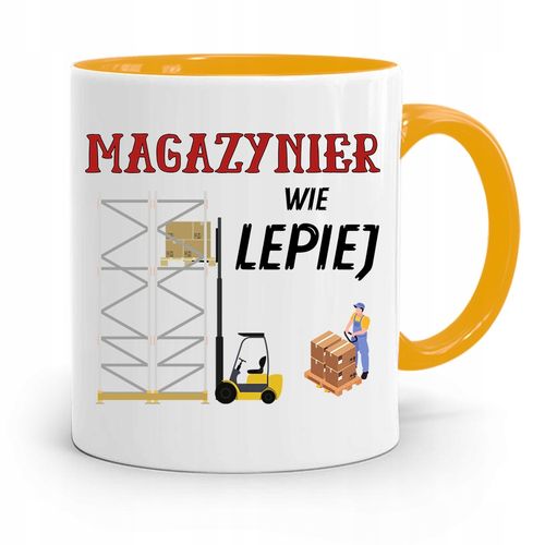 Kubek Żółty Dla Magazyniera Wie Lepiej Prezent Z Nadrukiem Ze Zdjęciem na Arena.pl
