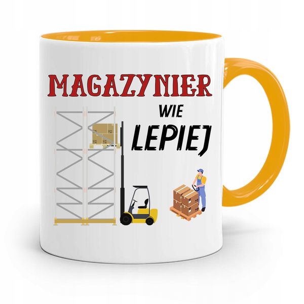 Kubek Żółty Dla Magazyniera Wie Lepiej Prezent Z Nadrukiem Ze Zdjęciem zdjęcie 1