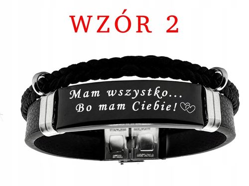 Bransoletka męska SKÓRZANA z GRAWEREM czarna STAL prezent + GRAWER GRATIS na Arena.pl