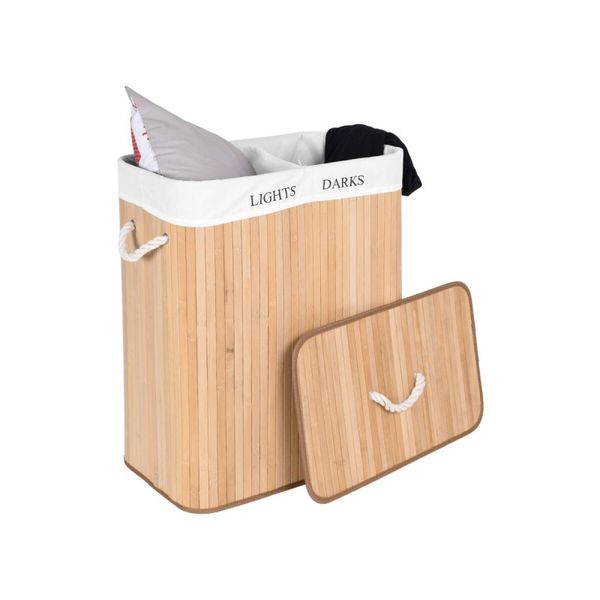 Kosz wolnostojący bambusowy z pokrywą na pranie 2 komory 100l POJ07 zdjęcie 5