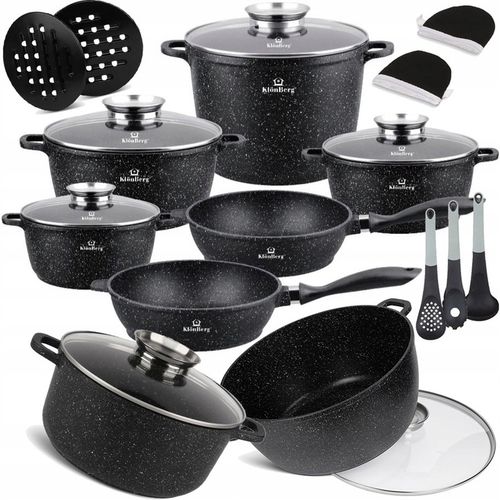 ZESTAW GARNKÓW MARMUROWYCH INDUKCJA GAZ GARNKI KOMPLET PATELNIA 17 EL. na Arena.pl