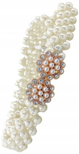 Perłowy Pasek Damski Wąski Elastyczny Perły Biały na Arena.pl