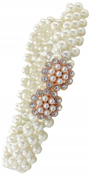 Perłowy Pasek Damski Wąski Elastyczny Perły Biały zdjęcie 3