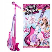 Gitara elektryczna MalPlay różowa z mikrofonem na statywie