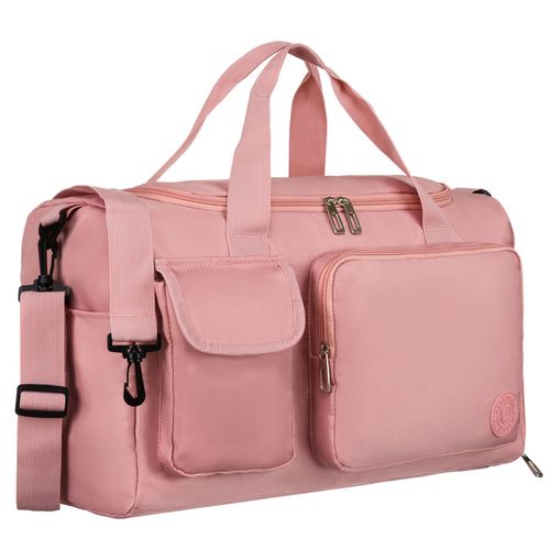 różowa torba weekendowa wykonana z poliestru z kieszonkami zewnętrznymi na Arena.pl