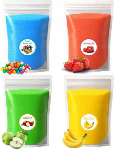 Cukier Kolorowy i Smakowy 4x 1kg Doypack Do Waty Cukrowej Zestaw na Arena.pl