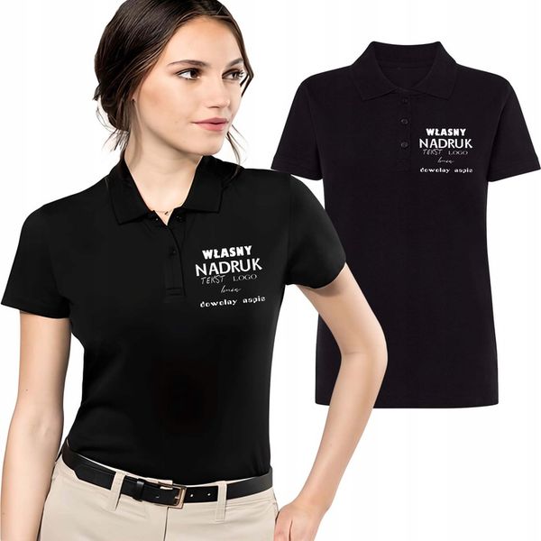 KOSZULKA POLO DAMSKA Z WŁASNYM NADRUKIEM MAŁE LOGO NAPIS TEKST roz.M zdjęcie 1