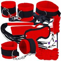 Zestaw BDSM 10 Elem. Kajdanki Pejcz Piórko Maska Obroża Lina Zaciski Sutki