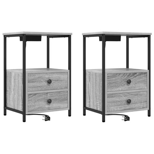 Nocna szafka z stacją ładującą 2 pcs Szary dąb sonoma na Arena.pl