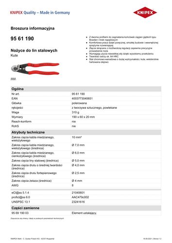 nożyce do lin stalowych - kn 95 61 190 na Arena.pl