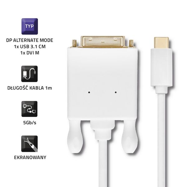 Qoltec Kabel USB 3.1 typ C męski/ DVI męski | 4K | Alternate mode | 1m zdjęcie 3