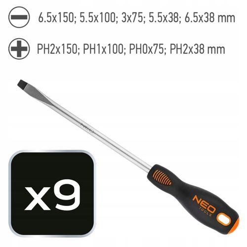 NEO TOOLS Zestaw Wkrętaków Śrubokrętów 9 szt. Płaskie i Krzyżowe na Arena.pl