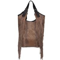 VERA PELLE torebka zamszowa worek shopper z frędzlami kroko V489 taupe