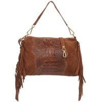 VERA PELLE torebka zamszowa listonoszka kroko z frędzlami V492 brązowa