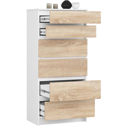 KOMODA K 60 cm 6 SZUFLAD BIAŁA / SONOMA na Arena.pl