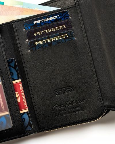 PETERSON portfel damski poziomy RFID STOP portmonetka na zatrzask czarny na Arena.pl