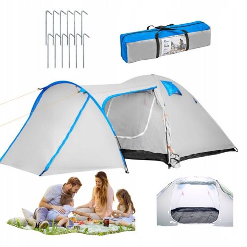 NAMIOT TURYSTYCZNY KEMPINGOWY 4-OSOBOWY Z PRZEDSIONKIEM NIEBIESKI + TORBA na Arena.pl