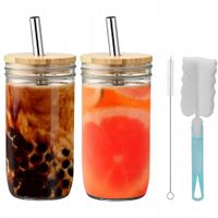 SZKLANKI DO KOKTAJLI 2 SZTUKI Z POKRYWKĄ I SŁOMKĄ 720ML DO MLEKA I SOKÓW
