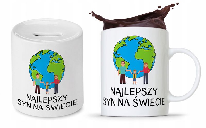 Zestaw Dla Syna Dziecka Prezent Kubek + Skarbonka Z Nadrukiem Ze Zdjęciem zdjęcie 1
