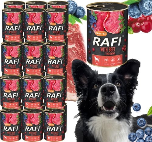 karma mokra dla psów rafi z wołowiną, borówką i żurawiną 400g - 24 szt. na Arena.pl