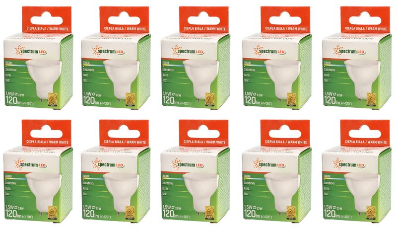 Żarówka LED GU10 1,5W 230V ciepła WW WOJ+13268 10 SZTUK SPECTRUM LED zdjęcie 1