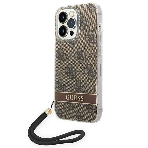Etui Guess 4G Print Strap na iPhone 14 Pro - brązowe zdjęcie 1