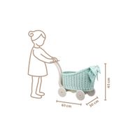 Luna MALOWANY Miętowy WIKLINOWY WÓZEK DLA LALEK Z POŚCIELĄ 60X30 H45 CM