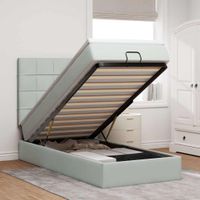 Rama łóżka otomana z materacami, szara, 80x200 cm, aksamit