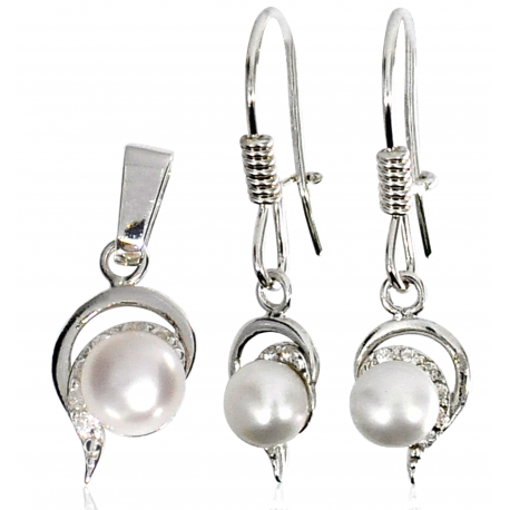 SREBRNY KOMPLET Z PERŁAMI PRÓBA SREBRA 925 zdjęcie 1