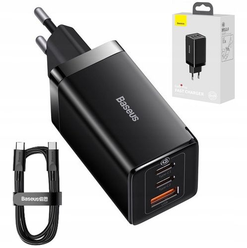 BASEUS SZYBKA ŁADOWARKA SIECIOWA USB 2x USB-C MOCNY ZASILACZ 65W PD QC GaN5 na Arena.pl