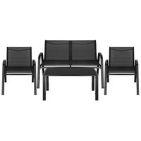 Meble ogrodowe zestaw sofa, 2 krzesła i stolik ze szklanym blatem czarne