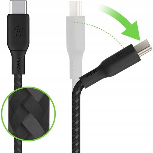Belkin - Kabel Boost - USB-C do USB-C PD, 5A 100W, z oplotem nylonowym, 3 m na Arena.pl