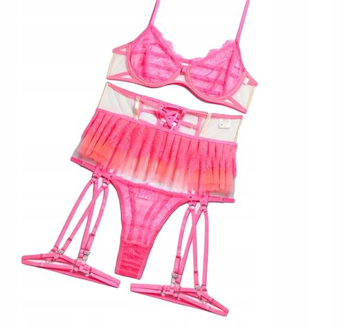 KOMPLET Bielizny Damskiej STANIK Sukienka PASY STRINGI TURKUSOWY S na Arena.pl