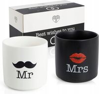 FILIŻANKI ŚLUBNE MR & MRS PREZENT DLA PARY MŁODEJ KUBKI KAMIONKA 380ML