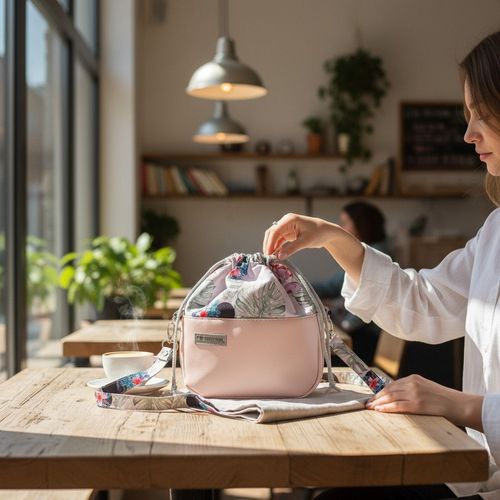 Torebka Sakiewka Pudrowy Róż z Motywem Myszki i Kwiatów - Handmade na Arena.pl