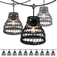 ZESTAW CRETE 2x Girlanda ogrodowa 5m + kabel 10m + 10x klosz czarny R2 +LED