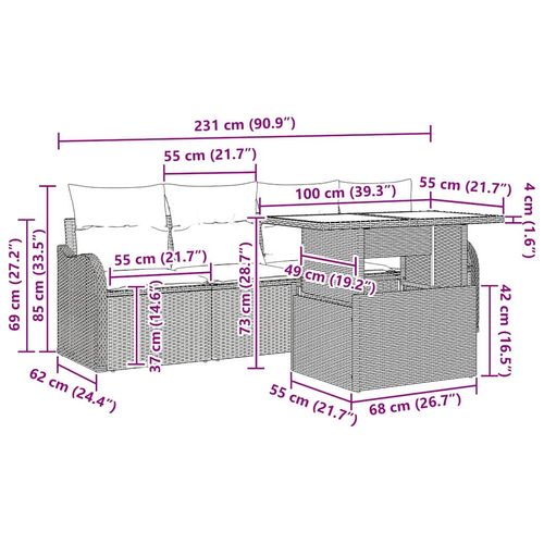 Zestaw Sof na Ogród 5 pcs Szary 100 x 55 x 73 cm Polirattan na Arena.pl