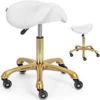 taboret stołek kosmetyczny siodłowy na kółkach do 150 kg york - biało złoty