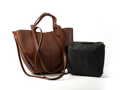 Torebka Damska Shopperka ze Skóry Naturalnej Klasyczna Cognac na Arena.pl