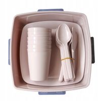Zestaw piknikowy naczyń na piknik 32 elem, pudrowy róż