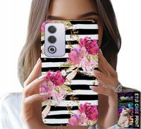 ETUI DO OPPO A80 5G - KWIATKI W CZARNO - BIAŁE PASKI WZORY