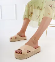 Beżowe klapki espadryle z paskami na platformie Jerisa 40