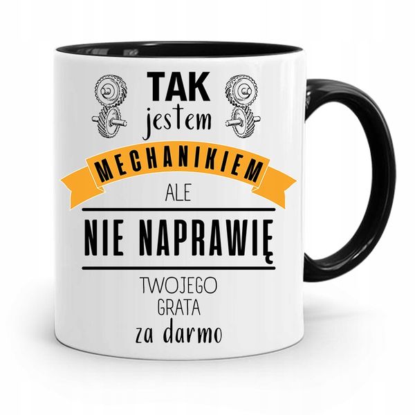 Kubek Czarny Dla Mechanika Tak Jestem Mechanikiem Z Nadrukiem Ze Zdjęciem zdjęcie 1