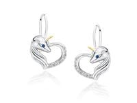 Delikatne wiszące rodowane srebrne kolczyki serca jednorożce unicorn cyrkonie srebro 925 Z1728DGR_WBL