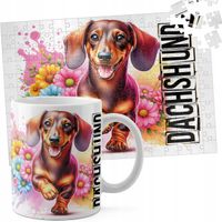 ZESTAW KUBEK + PUZZLE 110EL - PIES PIESEK RASA JAMNIK DACHSHUND HOT DOG