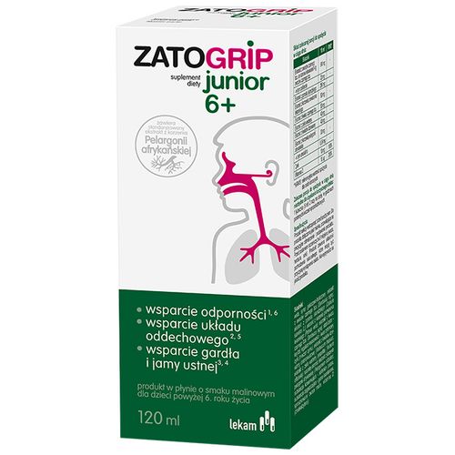 Zatogrip Junior Czarny Bez Pelargonia Afrykańska Wspiera Odpornosć 120 ml na Arena.pl