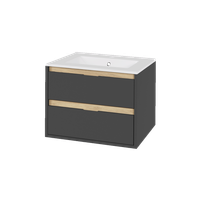 Tuto szafka 60 cm wisząca, 2 szuflady, z umywalką As, szara/dąb