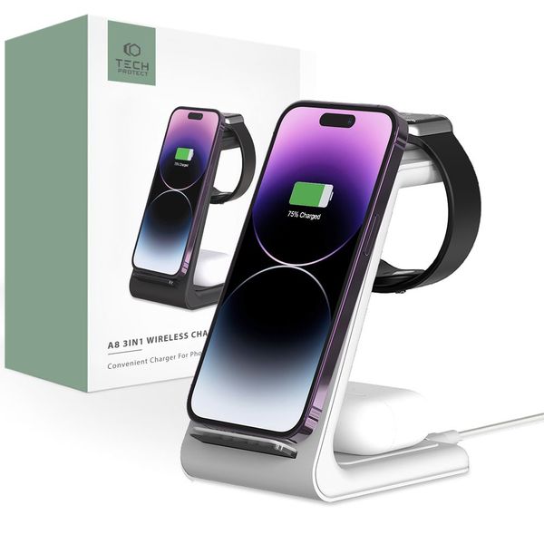 TECH-PROTECT A8 3IN1 WIRELESS CHARGER WHITE zdjęcie 1